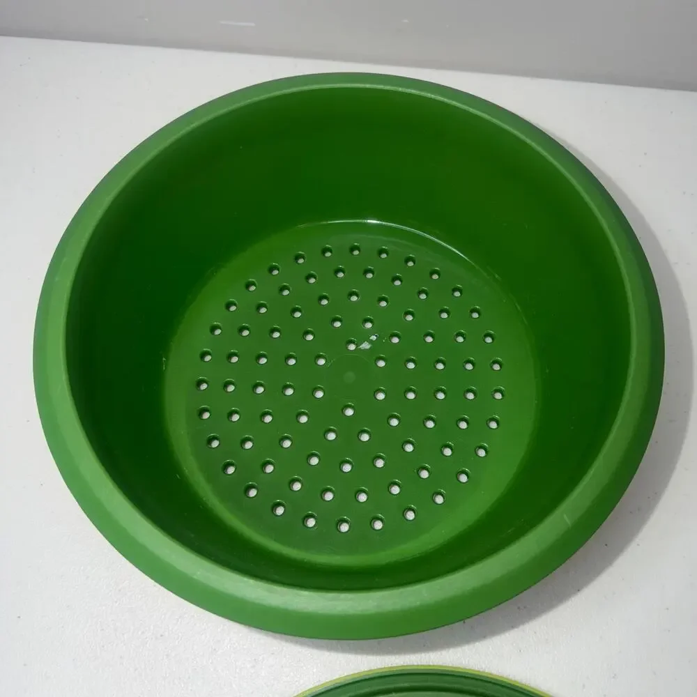 4 pcs Green Tupperware Smart Steamer Microwave Cooker Strainer Colander Bowl